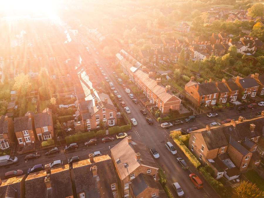 UK residential street at dusk