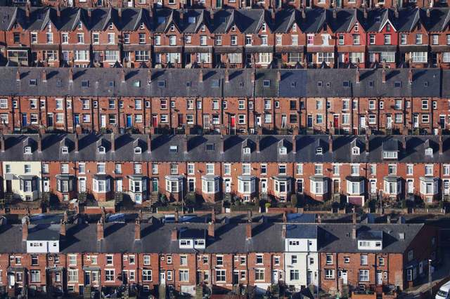 Aerial view of terraced housing stock typical of a retrofit programme
